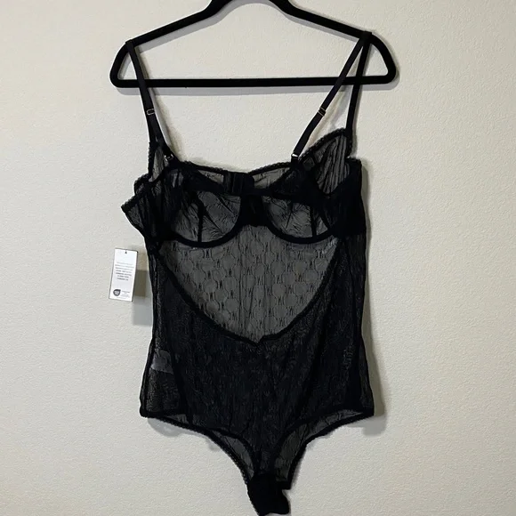 Women’s INC Monogram Black Sheer Lace Bodysuit - Picture 7 of 11